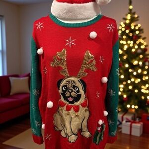 Ugly Christmas Sweater  Bulldog and gingle bells